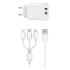WIWU Wi-U003 Quick Series Dual USB Charger with 3 in 1 USB To Type-C + Lightning + Micro, Charging Data Cable Set- White